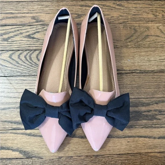 ASOS Women's Patent Bow Flats in Nude and Black - Picture 2 of 3